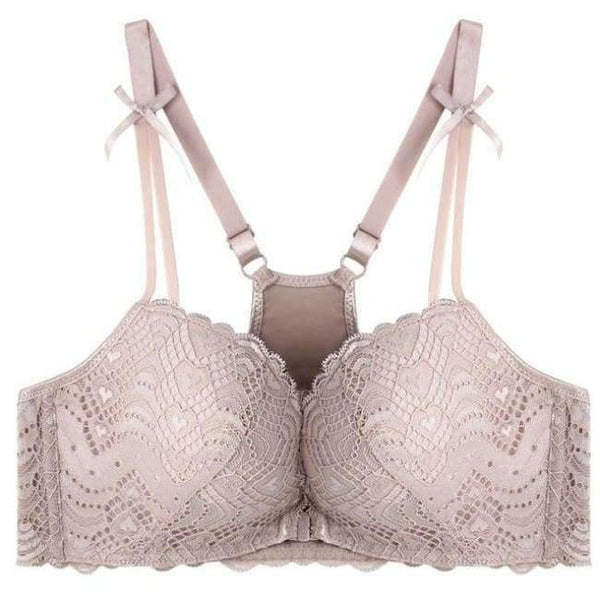 Planet Gates Khaki / 70A Women Bra Front Closure Vest Type Seamless Push Up Women Bra 5/8 Cup Small Chest Sexy Back Bow Floral Lace Underwear