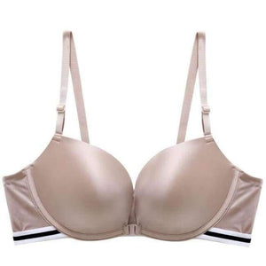 Planet Gates Khaki / 80C Wire Free Seamless Bra Push Up Stripe Beauty Back Glossy Bra Small Breast Gathered Sexy Green Women Underwear