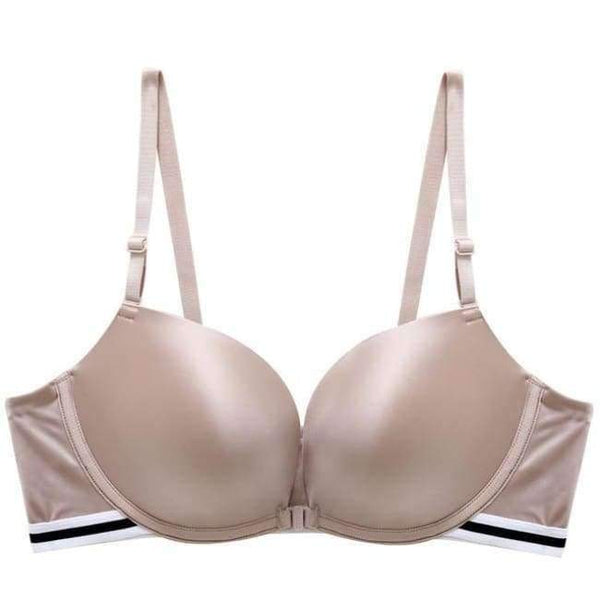 Planet Gates Khaki / 80C Wire Free Seamless Bra Push Up Stripe Beauty Back Glossy Bra Small Breast Gathered Sexy Green Women Underwear