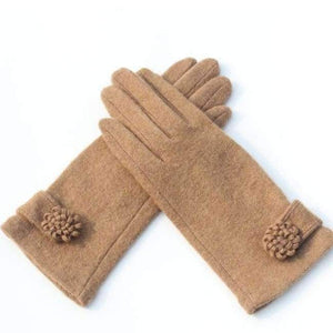Planet Gates Khaki / Asia Free Size New Women Fashion Wool Cashmere Short Gloves Luxury Brand Warm Cashmere Gloves With Flower Winter Trendy Flower Gloves