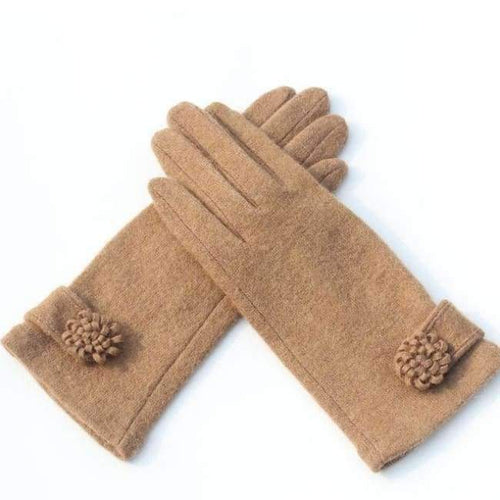 Planet Gates Khaki / Asia Free Size New Women Fashion Wool Cashmere Short Gloves Luxury Brand Warm Cashmere Gloves With Flower Winter Trendy Flower Gloves