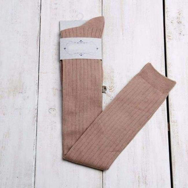 Planet Gates Khaki Autumn and winter Vertical stripe long tube knee socks cuff anti-skid Stockings Thigh High Thick stocking tights