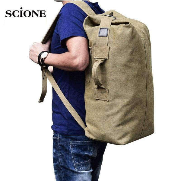Planet Gates Khaki Big Outdoor Bacpkack Luggage Travel Large Army Bucket Bag Multifunctional Military Canvas Backpacks Sports Shoulder Bags XA188WA