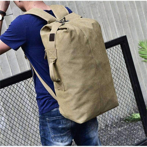 Planet Gates Khaki Big Outdoor Bacpkack Luggage Travel Large Army Bucket Bag Multifunctional Military Canvas Backpacks Sports Shoulder Bags XA188WA