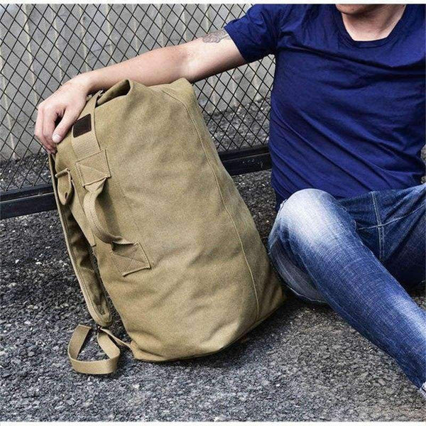 Planet Gates Khaki Big Outdoor Bacpkack Luggage Travel Large Army Bucket Bag Multifunctional Military Canvas Backpacks Sports Shoulder Bags XA188WA