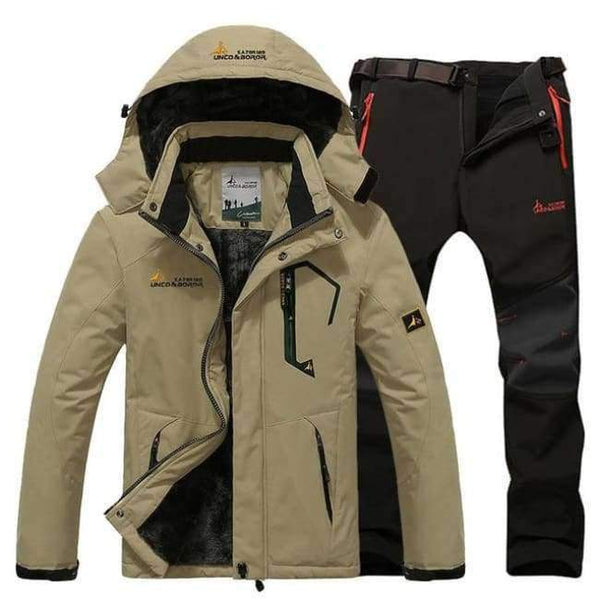 Planet Gates khaki black pant / XL Winter Ski Jacket suits Men Waterproof Fleece Snow Jacket Thermal Coat Outdoor Mountain Skiing Snowboard Jacket Pant suits L-5XL