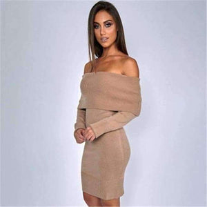 Planet Gates Khaki / China European And American Autumn And Winter Collar Collar Off-shoulder Sexy Slim Sweater Skirt Knitted Sweater Women