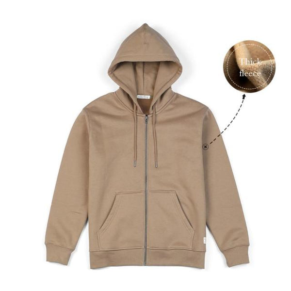 Planet Gates Khaki fleece / XXXL Winter New Cotton-Jersey Zip-Up Hoodie Men basic hooded Sweatshirts Comfortable Jogger Jackets Outerwear