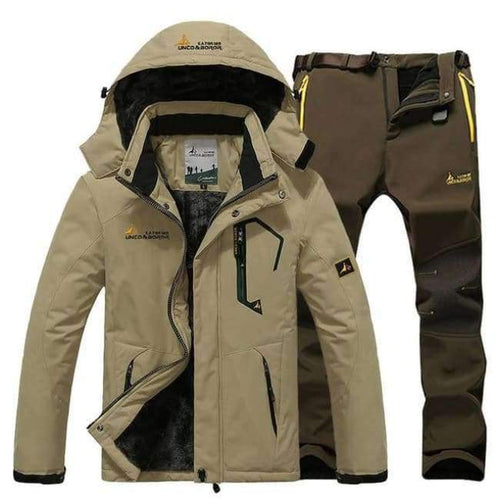 Planet Gates khaki greey pant / XL Winter Ski Jacket suits Men Waterproof Fleece Snow Jacket Thermal Coat Outdoor Mountain Skiing Snowboard Jacket Pant suits L-5XL