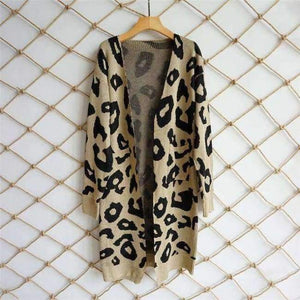 Planet Gates Khaki / L Autumn Winter Leopard Print Knitted Long Cardigan Women 2018 Casual Style Pocket Open Stitch Sweater Tops Outwear Jumper
