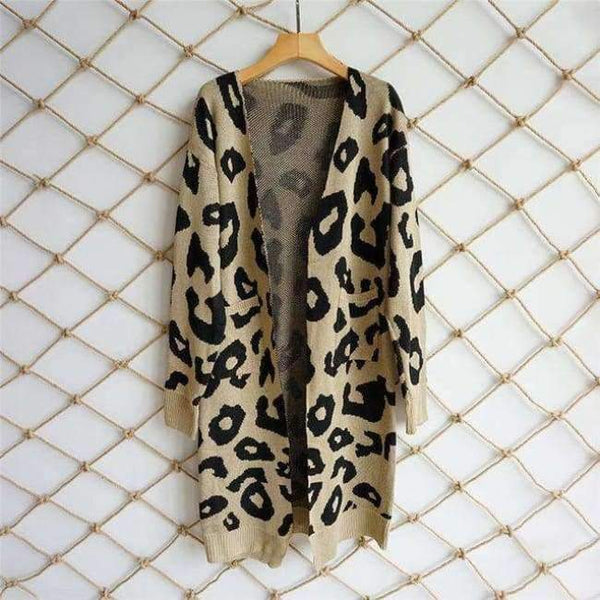 Planet Gates Khaki / L Autumn Winter Leopard Print Knitted Long Cardigan Women 2018 Casual Style Pocket Open Stitch Sweater Tops Outwear Jumper