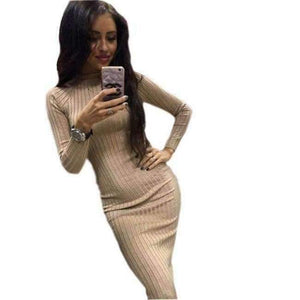 Planet Gates Khaki / L Autumn Women Bodycon Sheath Dress Sexy Red Knitted Cotton Long Sleeve 2018 Winter Dress Casual Black Party Dresses