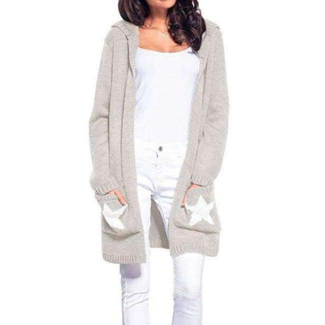 Planet Gates Black / L Hooded long sweater cardigan female Casual pockets loose autumn coat 2018 Winter sexy stars women outwear