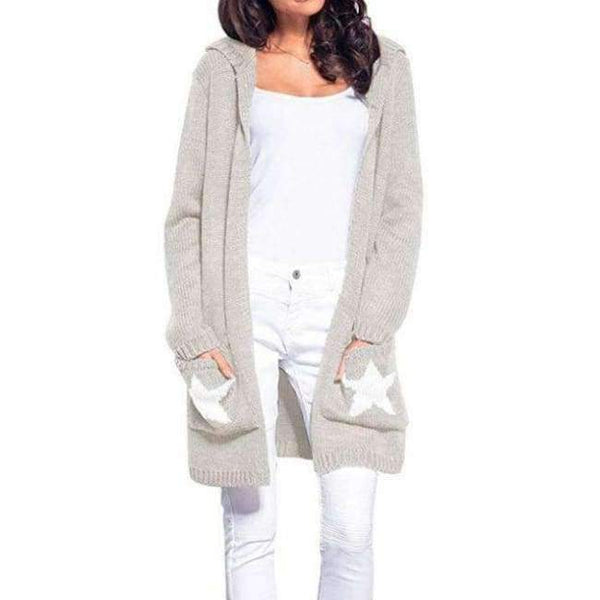 Planet Gates Khaki / L Hooded long sweater cardigan female Casual pockets loose autumn coat 2018 Winter sexy stars women outwear