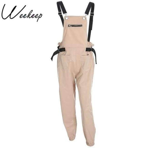 Planet Gates Khaki / L Women Fashion Loose Calf Length Wide Pants Rompers 2018 Casual Cotton Womens Jumpsuit Overalls Strap Backless Jumpsuits