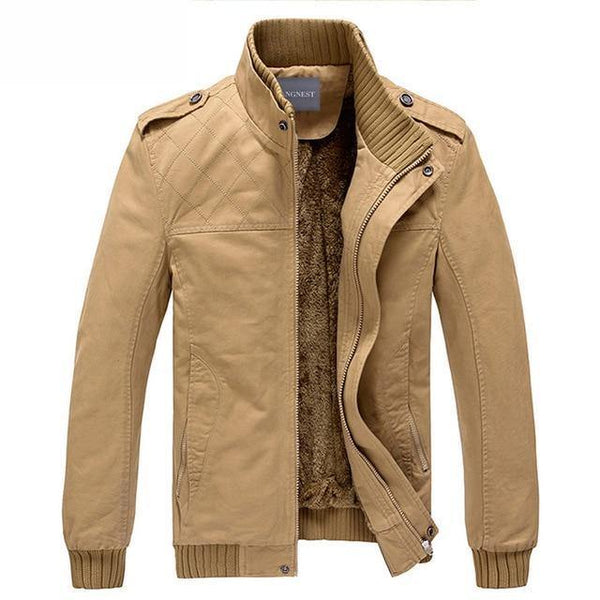 Planet Gates Khaki / M Men Jacket Plus Velvet Solid Color Top Quality Jacket Men Winter Warm Jacket Asian Size 3XL MWJ193