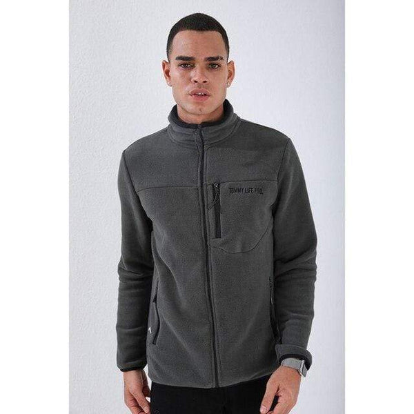 Planet Gates Khaki / M / TURKEY Casual Zipper Sweatshirts Male Tracksuit Fashion Jacket Mens Clothing Outerwear Sweatshirt Men's Pocket Zipper Sweatshirt Slim Fit Stand Collar Fleece No Hoodie Sport Clothing 87890