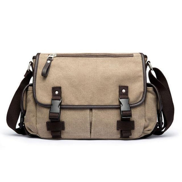 Planet Gates Khaki Men's Shoulder Bag Travel Crossbody Bags Causal Canvas Messenger Bag Patchwork Multi-function Laptop Handbag School Tote
