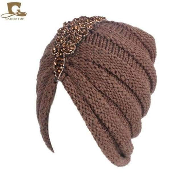 Planet Gates Khaki NEW Winter Warm Women Slouchy Beanie Beaded Flower Knit Turban Skull Cap Peaded Baggy Knitted Hat