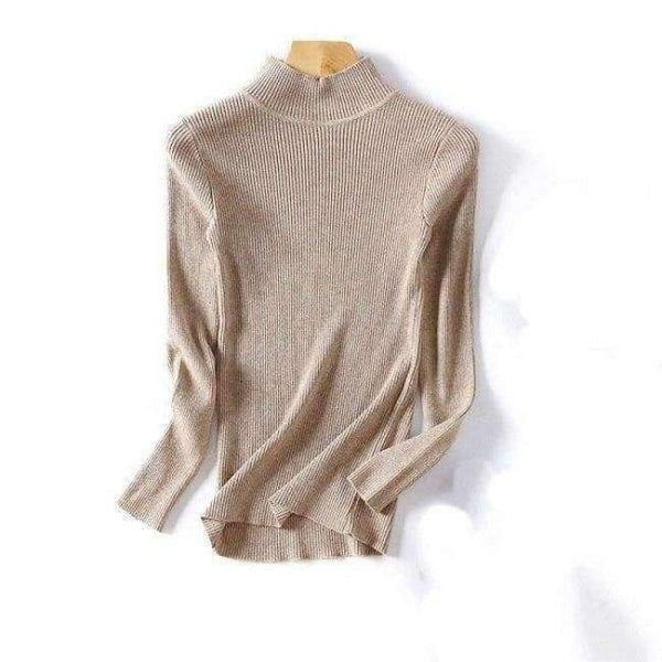 Planet Gates khaki / One Size Autumn Winter Woman Sweater Knitting Pullovers Shiny Lurex Sweater Women Slim Black soft sweater Bottoming Casual Jumper