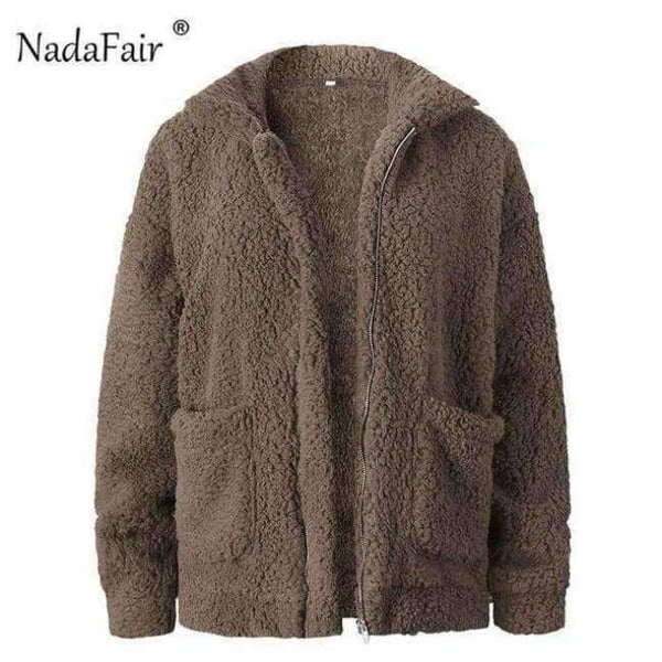 Planet Gates Khaki / S Fleece faux shearling jacket coat women autumn winter warm thick teddy coat female casual overcoat oversize outerwear