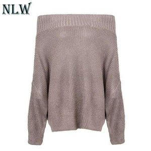 Planet Gates Khaki / S Large Size Off Shoulder Sweater Pullover Women Casual Harajuku Sweater Sexy Streetwear Autumn Jumpers Plus Size XXXL