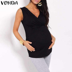 Planet Gates Khaki / S Pregnant Women T-Shirts  Summer Maternity Clothes Sexy V Neck Sleeveless Tees Tops Casual Cotton Plus Size Vest 5XL