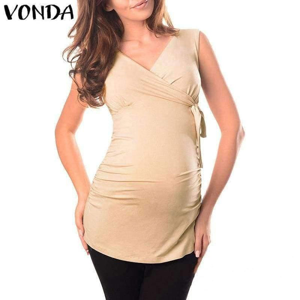Planet Gates Khaki / S Pregnant Women T-Shirts  Summer Maternity Clothes Sexy V Neck Sleeveless Tees Tops Casual Cotton Plus Size Vest 5XL