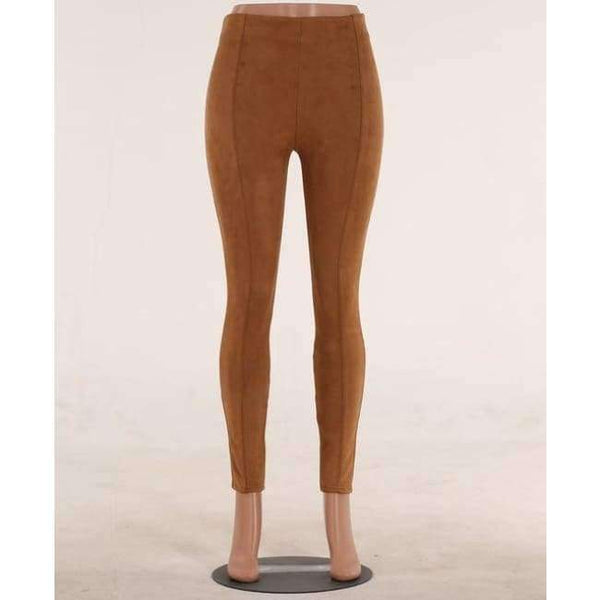Planet Gates Khaki / S Suede fabric elastic waist legging autumn winter package hip pure color beading pants with zipper ladies trousers ZB-D019