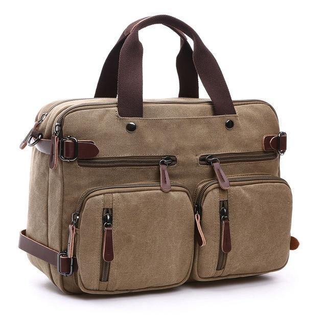 Planet Gates Scione Men Canvas Bag Leather Briefcase Travel Suitcase Messenger Shoulder Tote Back Handbag Large Casual Business Laptop Pocket