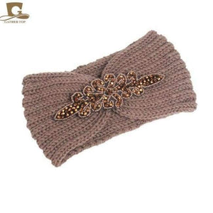 Planet Gates khaki / Size fits all New Women knitted headband Metal Jewel Accessory Winter Floral Turban crochet headwrap Beanie Headband hair accessories