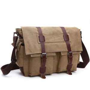 Planet Gates Khaki / Small Business Messenger Bags For Men Student A++ Canvas Crossbody Shoulder Pack Retro Solid Casual Office Travel Bag