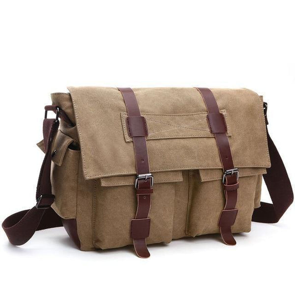Planet Gates Khaki / Small Business Messenger Bags For Men Student A++ Canvas Crossbody Shoulder Pack Retro Solid Casual Office Travel Bag