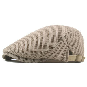Planet Gates Khaki Summer Men's Beret Solid Color Hollow Mesh Cap Breathable Adjustable ladies Sun Hat
