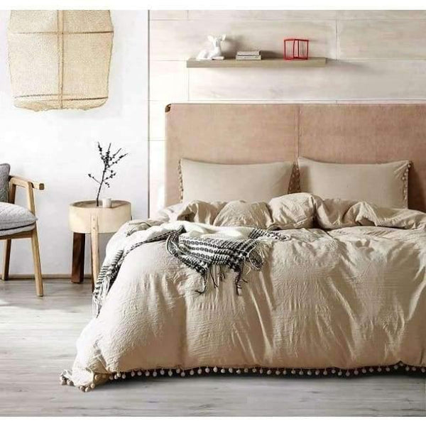 Planet Gates khaki / UK Single  2pcs 2/3pc Pink Bedding Sets with Small Ball Microfiber Fabric Twin Double Queen King Duvet Cover Pillowcase Comfortable Home Textile