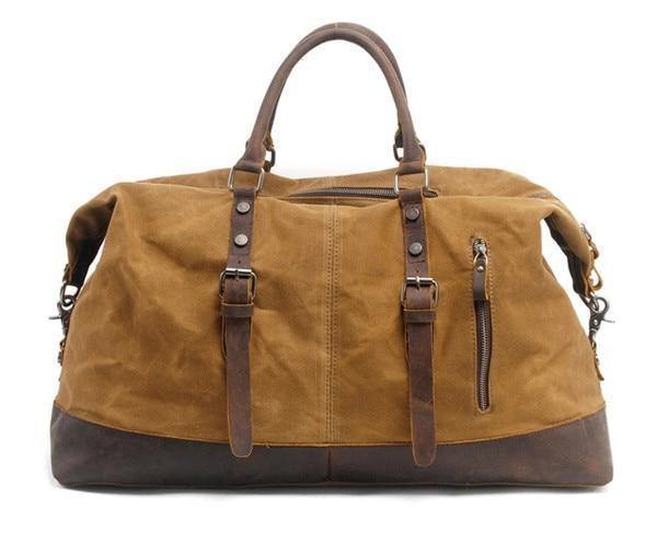 Planet Gates Khaki Vintage Waxed Canvas Men Travel Duffel Large Capacity Oiled Leather Military Weekend Bag Basic Holdall Tote Overnight Bags