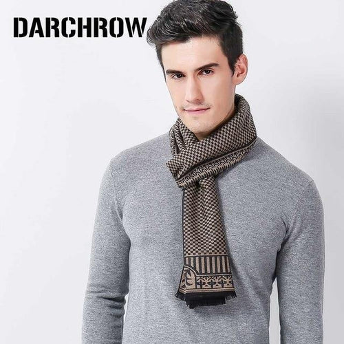 Planet Gates Khaki Winter Scarf Men Chic Wool Plaid Knitted Scarf Luxury Cashmere Warm Winter Scarves Male Work Out
