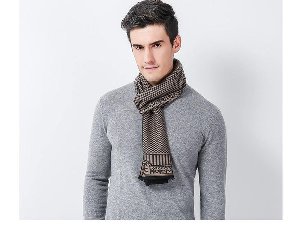 Planet Gates Khaki Winter Scarf Men Chic Wool Plaid Knitted Scarf Luxury Cashmere Warm Winter Scarves Male Work Out