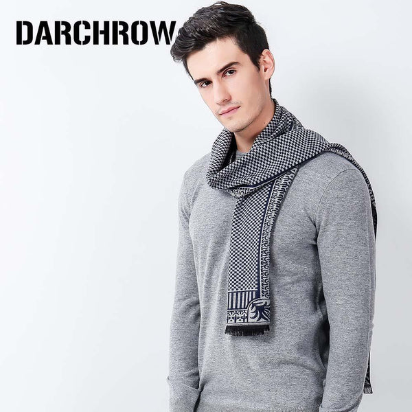 Planet Gates Khaki Winter Scarf Men Chic Wool Plaid Knitted Scarf Luxury Cashmere Warm Winter Scarves Male Work Out