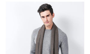 Planet Gates Khaki Winter Scarf Men Chic Wool Plaid Knitted Scarf Luxury Cashmere Warm Winter Scarves Male Work Out