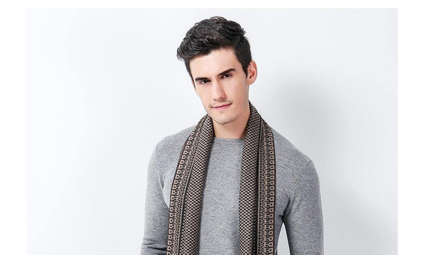 Planet Gates Khaki Winter Scarf Men Chic Wool Plaid Knitted Scarf Luxury Cashmere Warm Winter Scarves Male Work Out