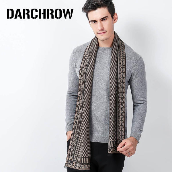 Planet Gates Khaki Winter Scarf Men Chic Wool Plaid Knitted Scarf Luxury Cashmere Warm Winter Scarves Male Work Out