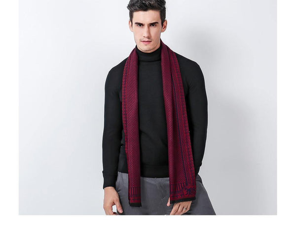 Planet Gates Khaki Winter Scarf Men Chic Wool Plaid Knitted Scarf Luxury Cashmere Warm Winter Scarves Male Work Out