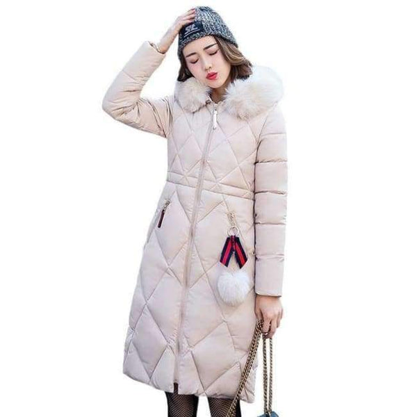 Planet Gates Khaki / XL / China Winter coat thickened parka women stitching slim long winter coat down cotton ladies down parka down jacket women