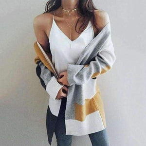 Planet Gates Khaki / XXL Autumn Winter New Arrival Fashion Women Cardigen Sweaters Long Sleeve Patchwork Female Loose Casual Spring Streetwear Top