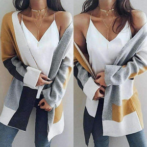 Planet Gates Khaki / XXL Autumn Winter New Arrival Fashion Women Cardigen Sweaters Long Sleeve Patchwork Female Loose Casual Spring Streetwear Top