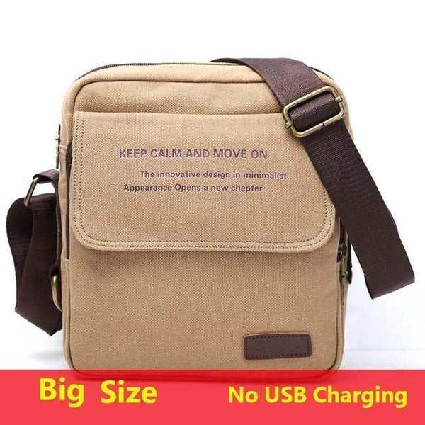 Planet Gates khaki1 No USB Bag High Quality Men Canvas Shoulder Bag Casual Travel Men's Crossbody Bag Male Messenger Bags 3 Size