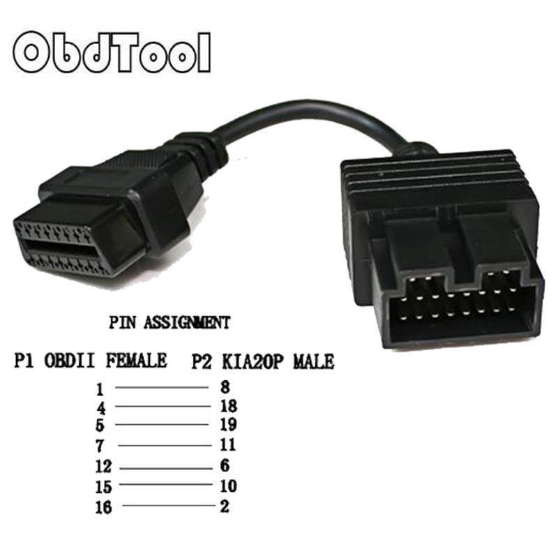 Planet Gates KIA 20 Pin To 16 Pin OBD2 OBD Diagnostic Tool Scanner Code Reader Adapter Car Connector Cable KIA 20 Pin