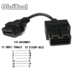 Planet Gates KIA 20 Pin To 16 Pin OBD2 OBD Diagnostic Tool Scanner Code Reader Adapter Car Connector Cable KIA 20 Pin
