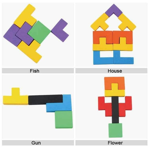 Planet Gates Kids Educational Montessori Wooden Tetris Game Jigsaw Puzzles Geometric Shape Slide Building Puzzle Children's Day Gift